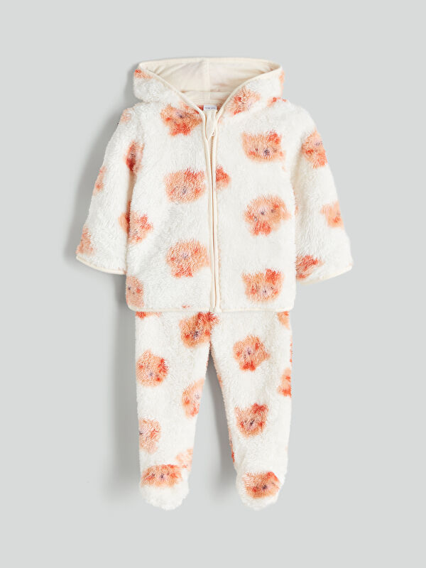 LCW baby Hooded Plush Baby Girls' Cardigan and Trousers 2 Pack