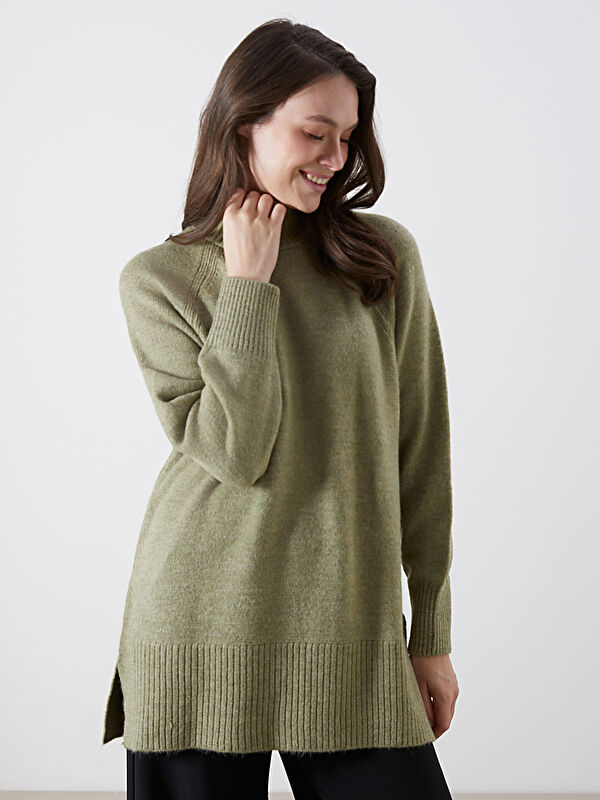LCW Modest Dik Yaka Oversize Kadın Triko Tunik