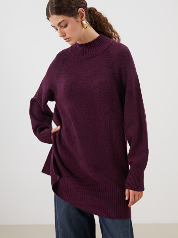 LCW Modest Dik Yaka Oversize Kadın Triko Tunik