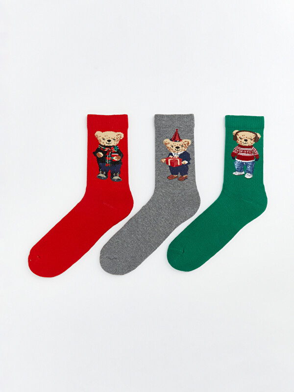 LCW ACCESSORIES Ayı Teddy Baskılı Erkek Soket Çorap 3'lü