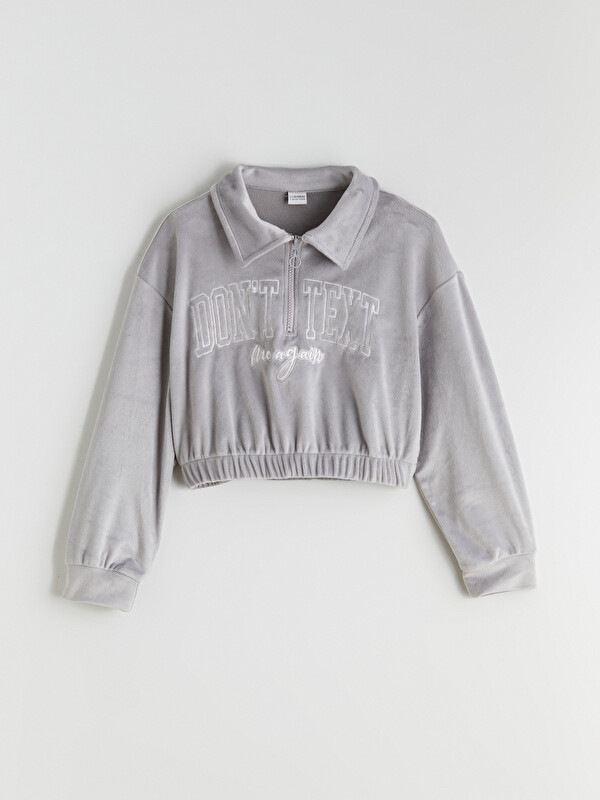 LCW Kids Polo Yaka Kadife Kız Çocuk Sweatshirt