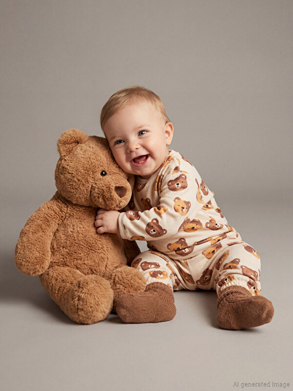 LCW baby Ayıcık Baskılı Erkek Bebek Sweatshirt ve Eşofman Altı