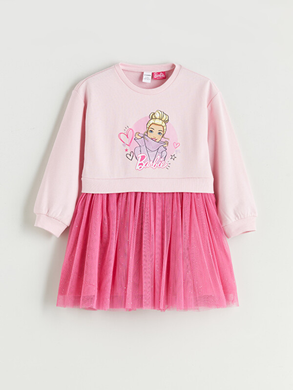 LCW Kids Қыздарға арналған барби принтті дөңгелек жағалы көйлек