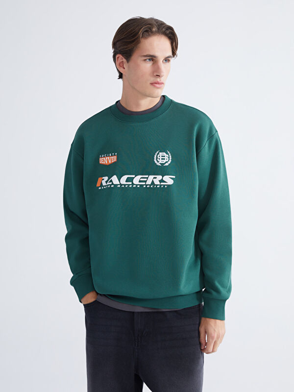 XSIDE Bisiklet Yaka Baskılı Erkek Kalın Sweatshirt