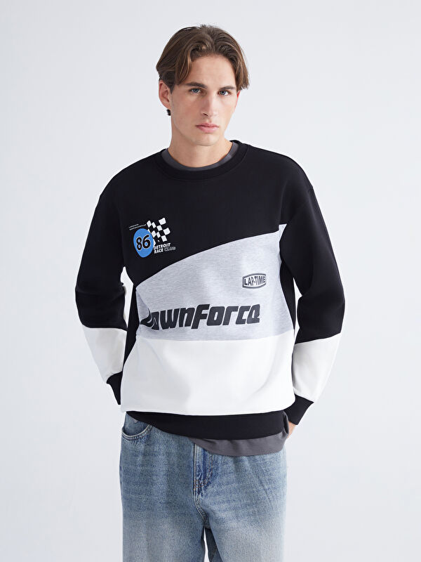XSIDE Bisiklet Yaka Baskılı Erkek Kalın Sweatshirt