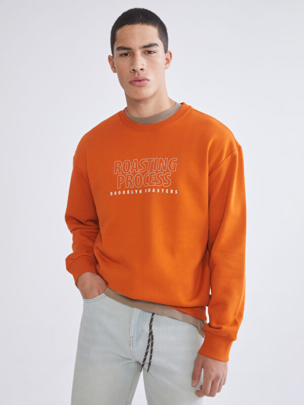 XSIDE Bisiklet Yaka Baskılı Erkek Kalın Sweatshirt