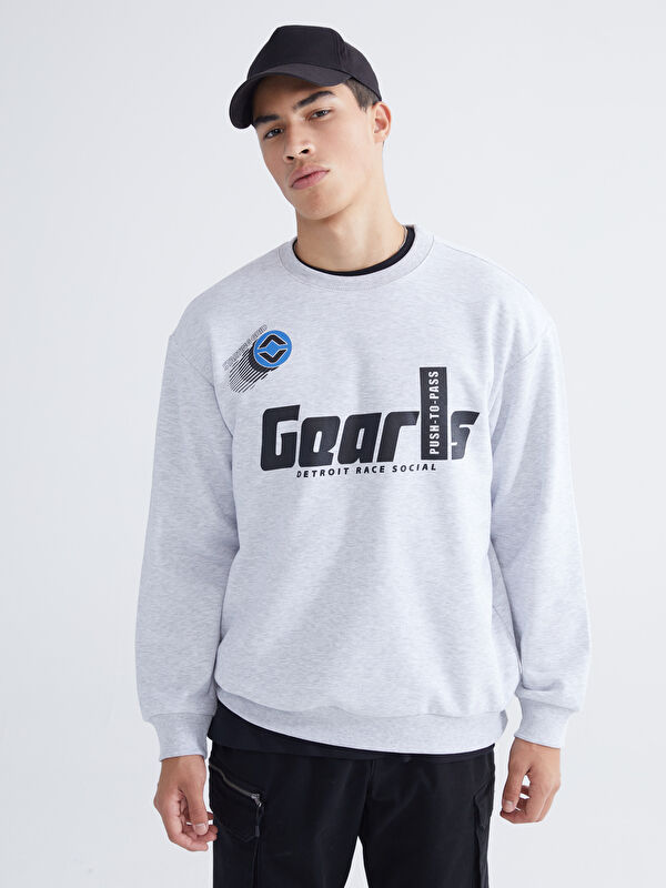 XSIDE Bisiklet Yaka Baskılı Erkek Kalın Sweatshirt