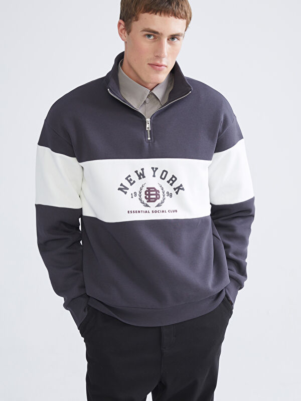 XSIDE Dik Yaka Baskılı Erkek Sweatshirt