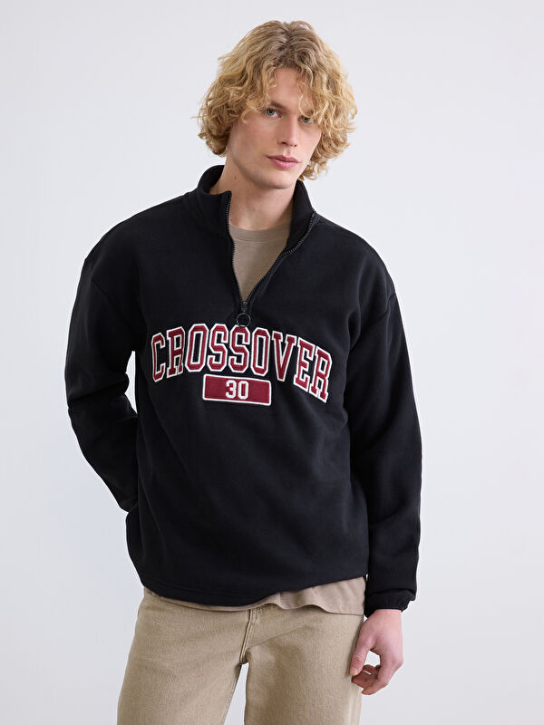 XSIDE Dik Yaka Nakışlı Erkek Kalın Sweatshirt