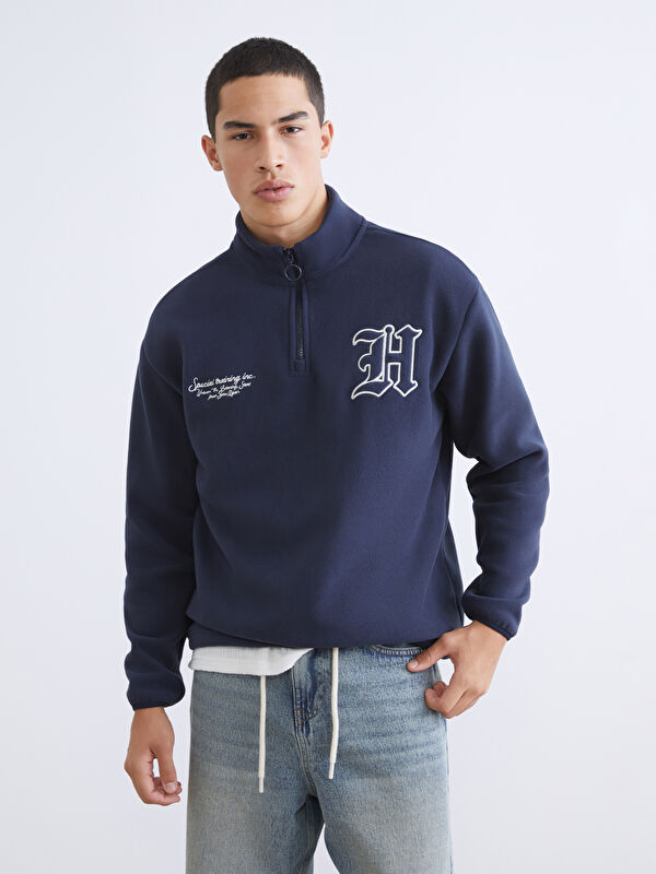 XSIDE Dik Yaka Baskılı Erkek Kalın Sweatshirt