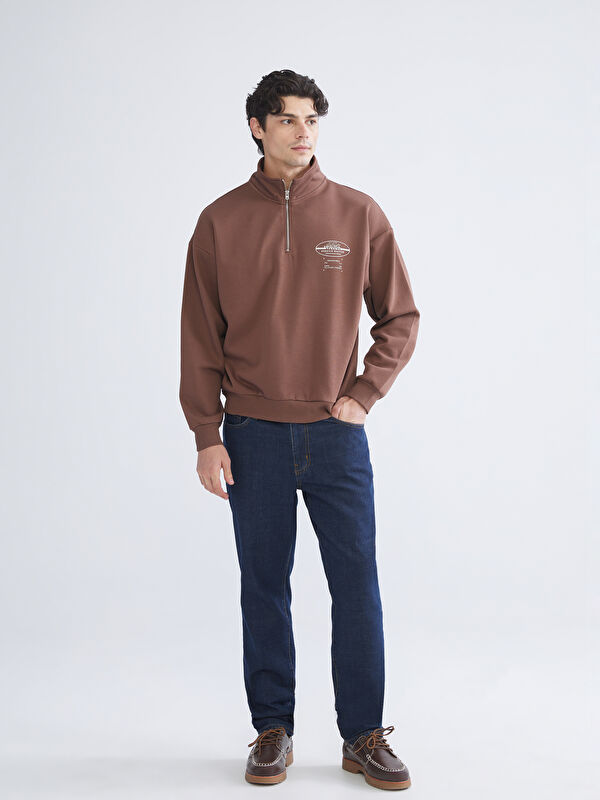 XSIDE Funnel Neck Printed Oversize Men's Thick Sweatshirt