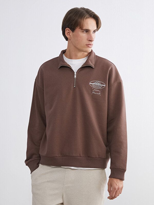 XSIDE Funnel Neck Printed Oversize Men's Thick Sweatshirt