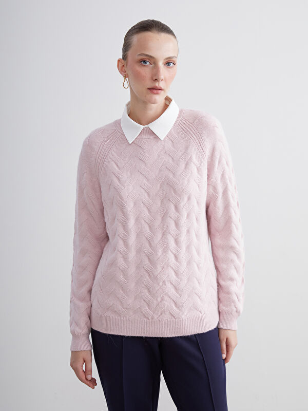 LCWAIKIKI Classic Rundhalsausschnitt Selbstgemustertes Strickpullover für Damen