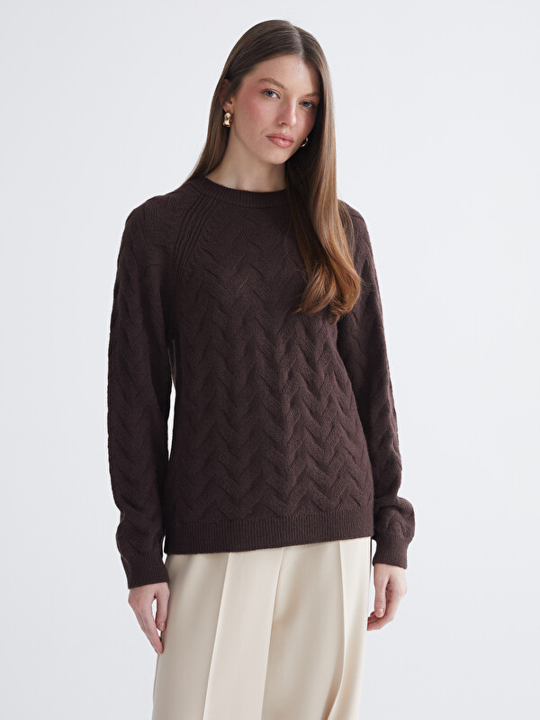 LCWAIKIKI Classic Džemper za Žene sa Okruglim Izrezom i Samouzorom od Trikotaže