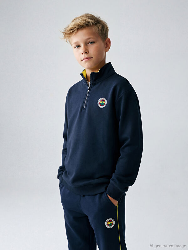 LCW Kids Dik Yaka Fenerbahçe Baskılı Erkek Çocuk Sweatshirt