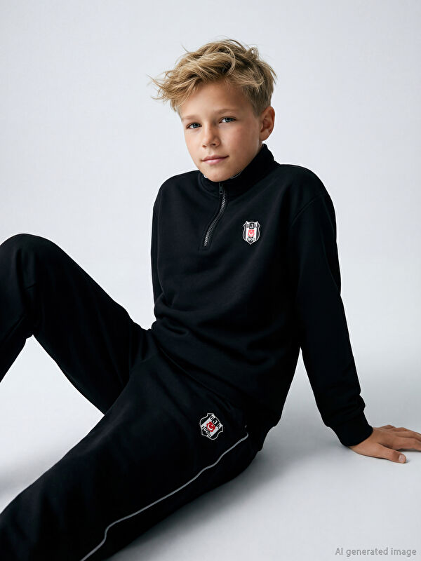 LCW Kids Dik Yaka Beşiktaş Baskılı Erkek Çocuk Sweatshirt