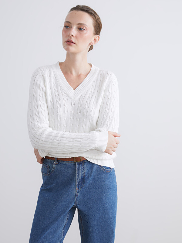 LCW Comfort V Neck Self-Patterned Women's Knitwear Sweater