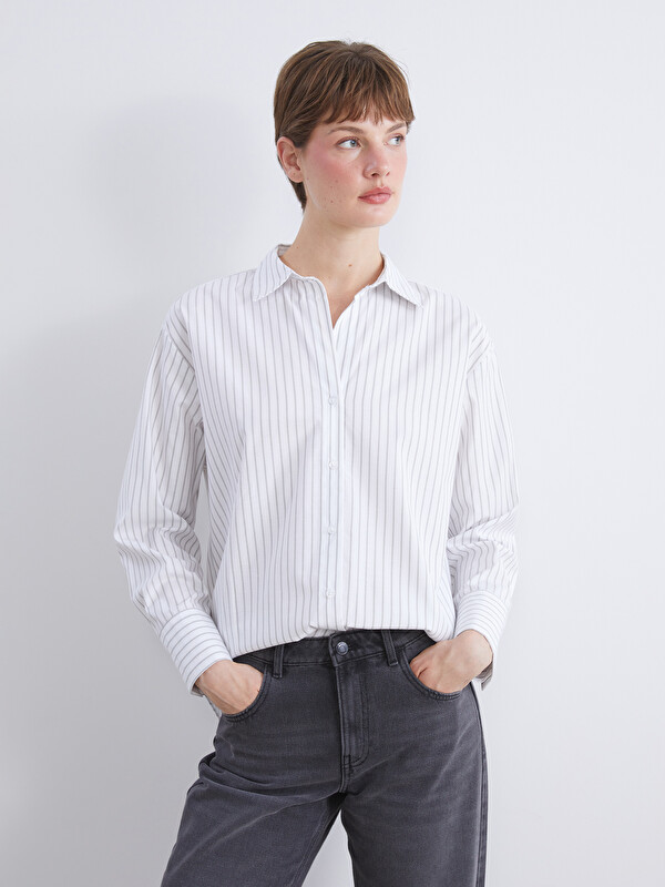 LCW Vision Striped Oversize Poplin Women's Shirt