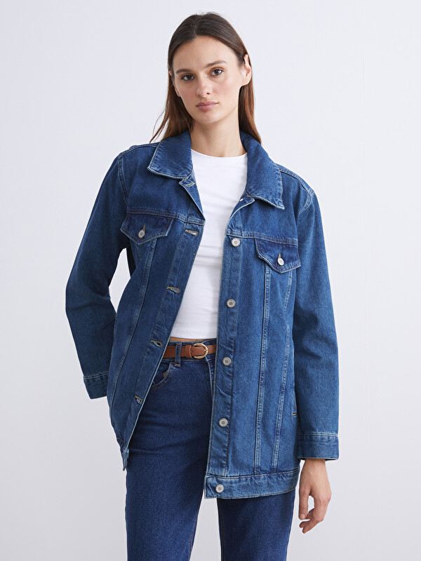 LCWAIKIKI Classic Gömlek Yaka Oversize Kadın Jean Ceket