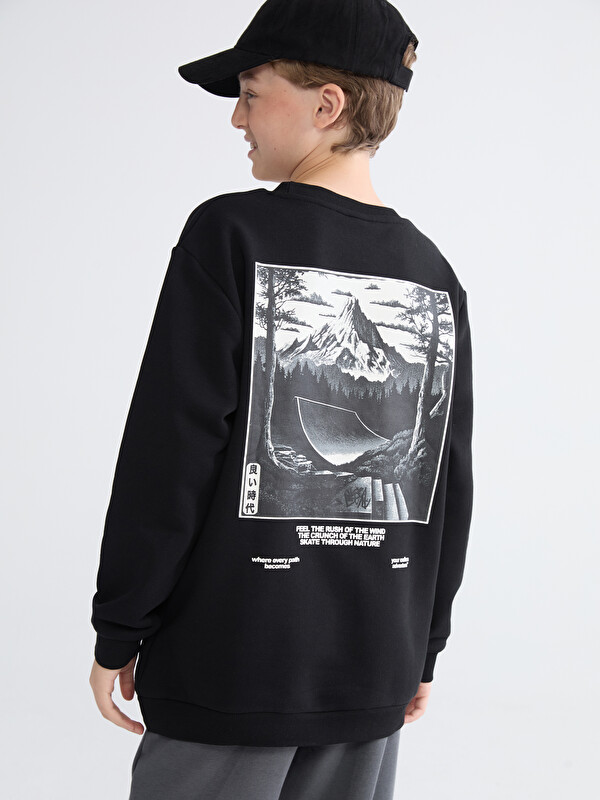 LCW Kids Bisiklet Yaka Baskılı Erkek Çocuk Kalın Sweatshirt