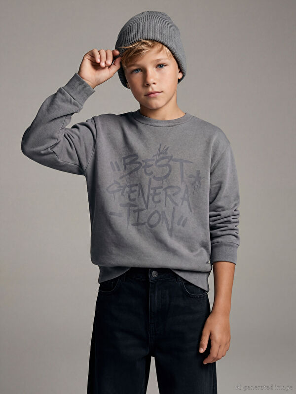 LCW Kids Crew Neck Printed Boys' Knit Sweater
