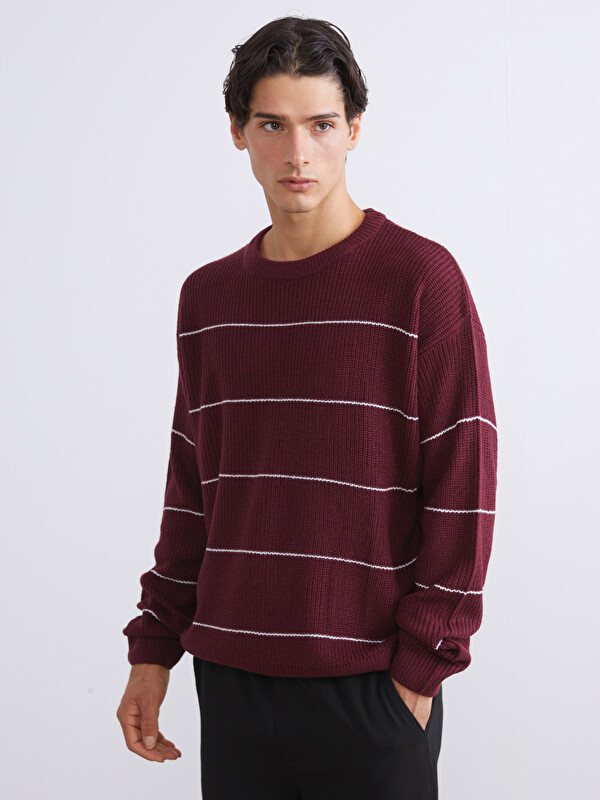 XSIDE Pull-over en Tricot Rayé pour Hommes Col Rond