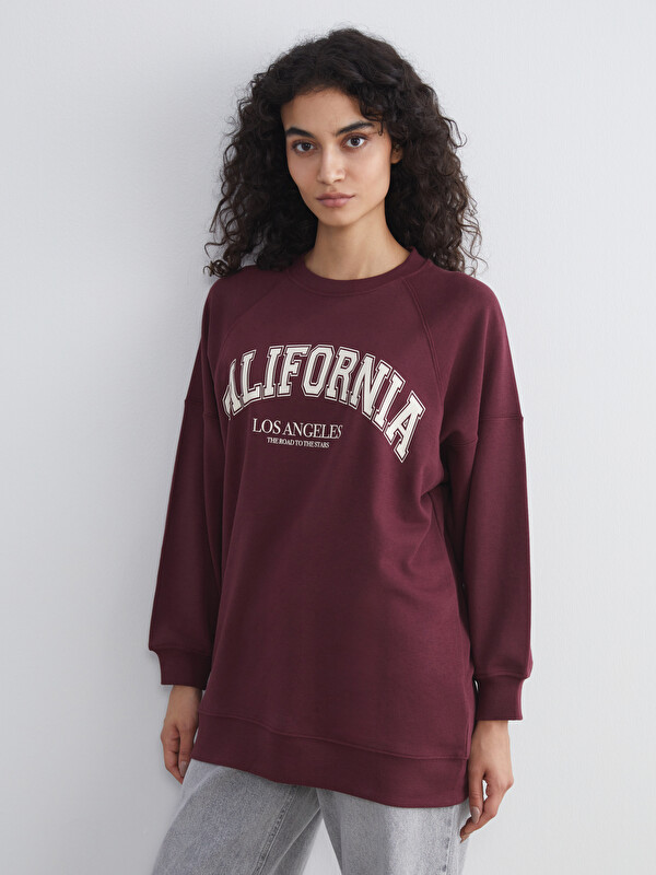 LCW Modest Bisiklet Yaka Paris Baskılı Oversize Kadın Sweatshirt Tunik