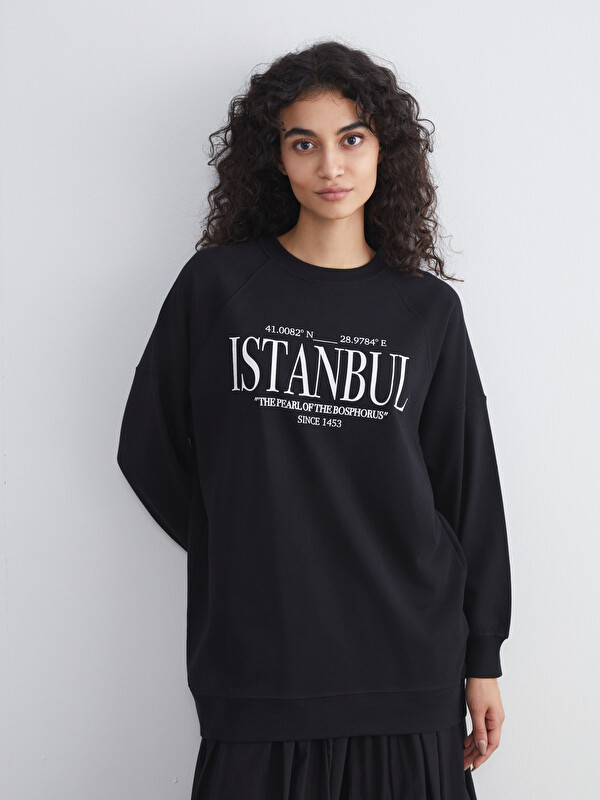 LCW Modest İstanbul Baskılı Oversize Kadın Sweatshirt Tunik