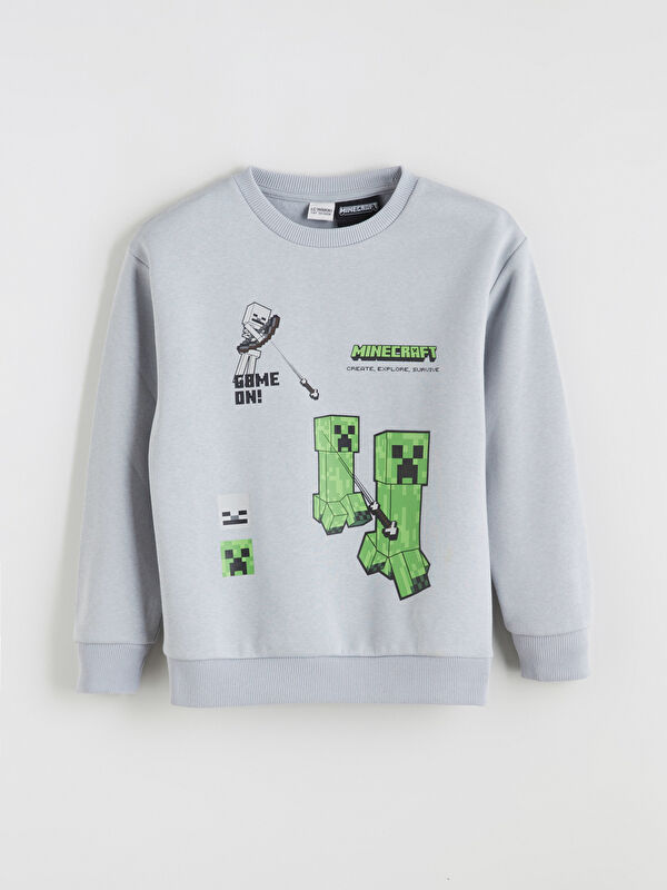 LCW Kids Bisiklet Yaka Minecraft Baskılı Erkek Çocuk Sweatshirt