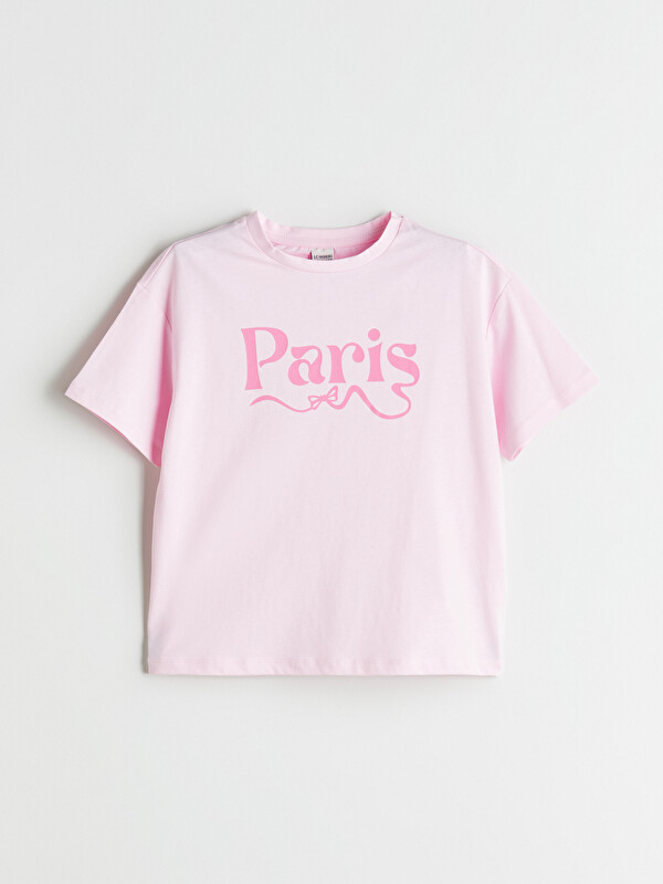 LCW Kids Bisiklet Yaka Paris Baskılı Kız Çocuk Tişört