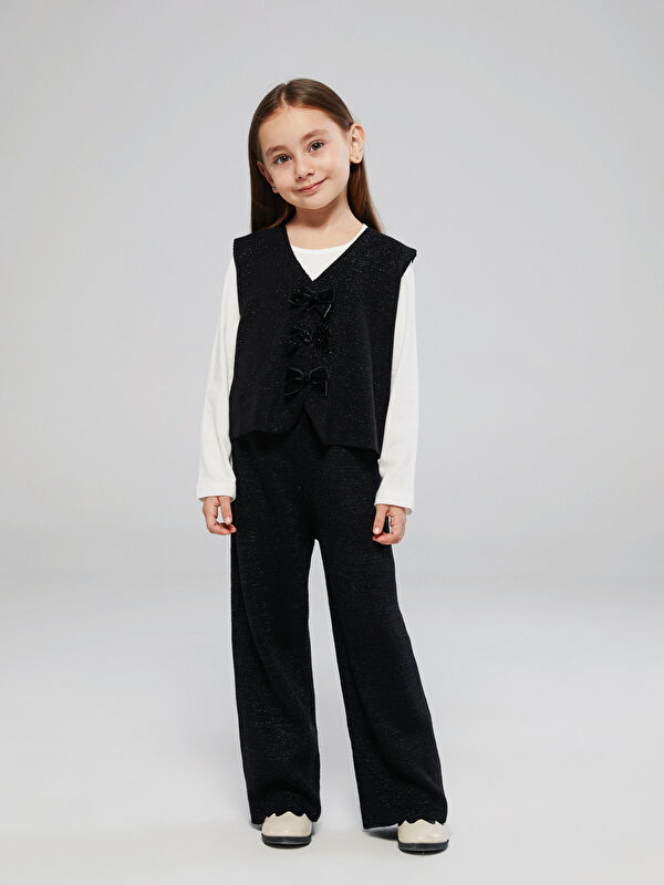 LCW Kids Simli Triko Kız Çocuk Yelek ve Pantolon