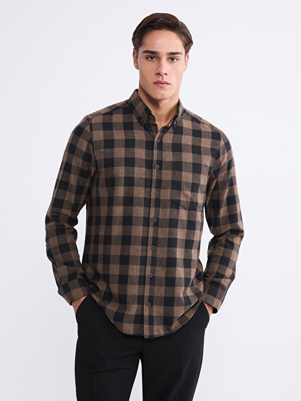 LCWAIKIKI Classic Regular Fit Ekose Gabardin Erkek Gömlek