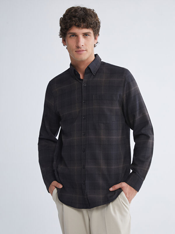 LCWAIKIKI Classic Regular Fit Uzun Kollu Ekose Gabardin Erkek Gömlek
