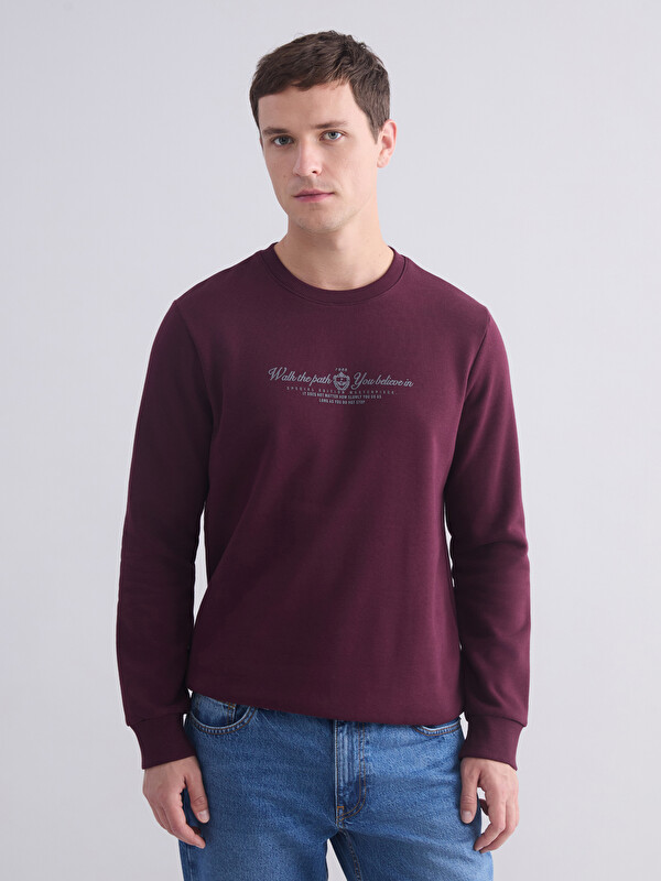 LCWAIKIKI Classic Standart Kalıp Bisiklet Yaka Baskılı Erkek Kalın Sweatshirt