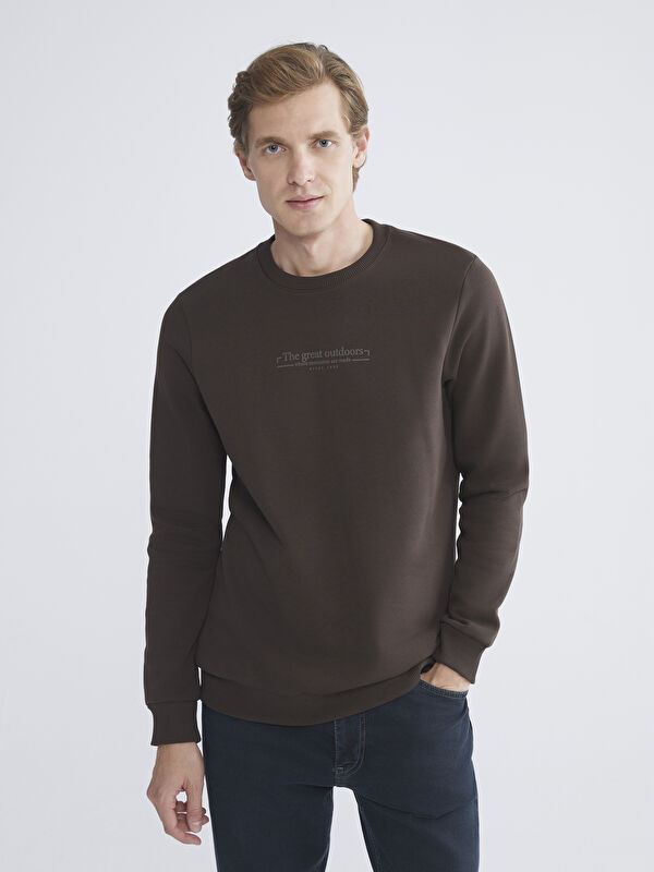 LCWAIKIKI Classic Bisiklet Yaka Baskılı Erkek Kalın Sweatshirt