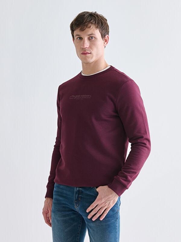 LCWAIKIKI Classic Bisiklet Yaka Baskılı Erkek Kalın Sweatshirt