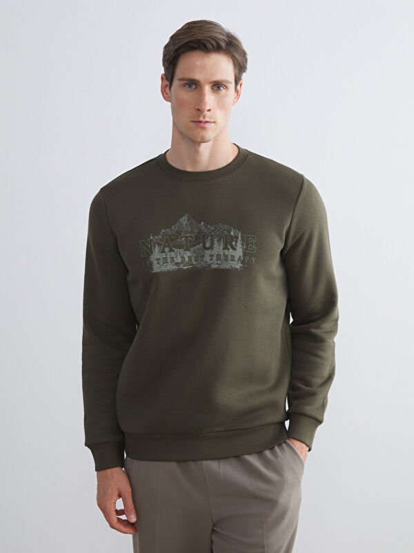 LC WAIKIKI Bisiklet Yaka Baskılı Erkek Sweatshirt
