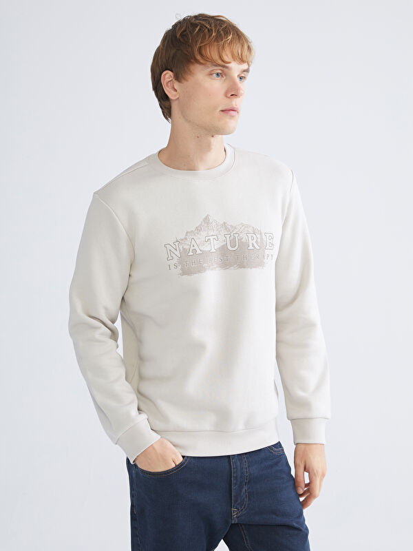 LC WAIKIKI Bisiklet Yaka Baskılı Erkek Sweatshirt