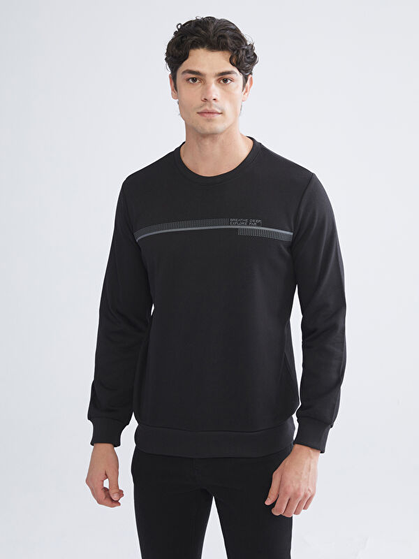 LCWAIKIKI Classic Bisiklet Yaka Baskılı Erkek Sweatshirt