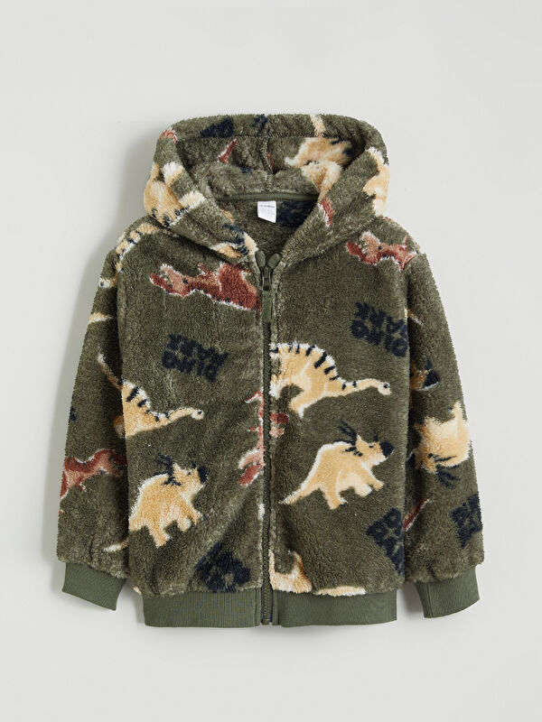 LCW Kids Dinozor Desenli Pelüş Erkek Çocuk Fermuarlı Sweatshirt