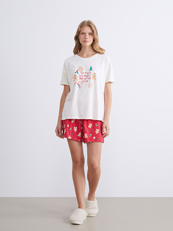 LCW DREAM Әйелдерге арналған жаңа жылдық тақырыптағы қысқа пижама жинағы