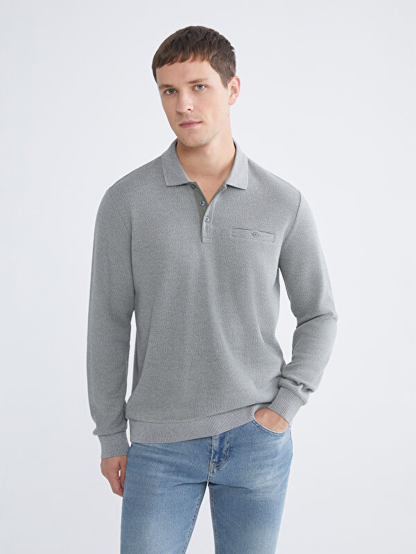 LCWAIKIKI Classic Polo Yaka Uzun Kollu Erkek Sweatshirt