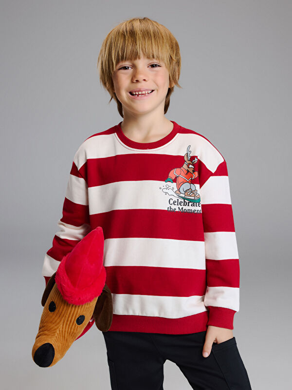 LCW Kids Crew Neck Striped Boys' Thick Sweatshirt