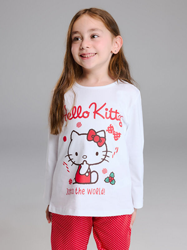 LCW Kids Bisiklet Yaka Hello Kitty Baskılı Kız Çocuk Pijama Takımı