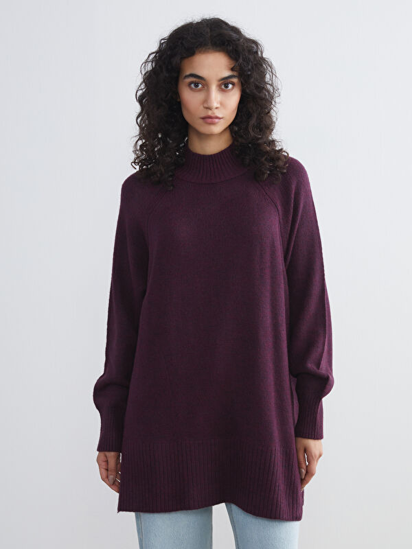 LCW Modest Dik Yaka Oversize Kadın Triko Tunik
