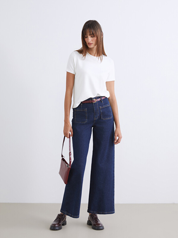 LCW Jeans Beli Kemerli Wideleg Kadın Jean Pantolon