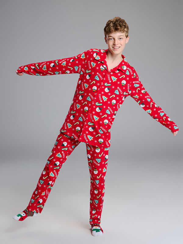 LCW Kids Collared Neck New Year Themed Boys' Pyjama Set