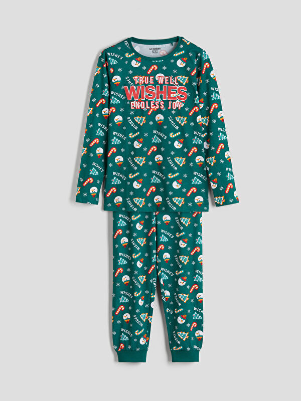 LCW Kids Bisiklet Yaka Yılbaşı Temalı Erkek Çocuk Pijama Takımı