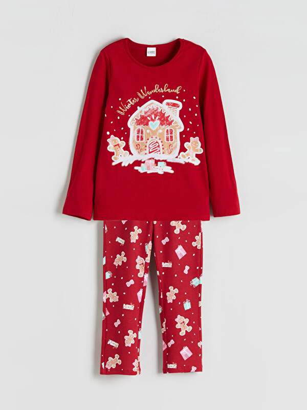 LCW Kids Crew Neck New Year Themed Girls' Pyjama Set