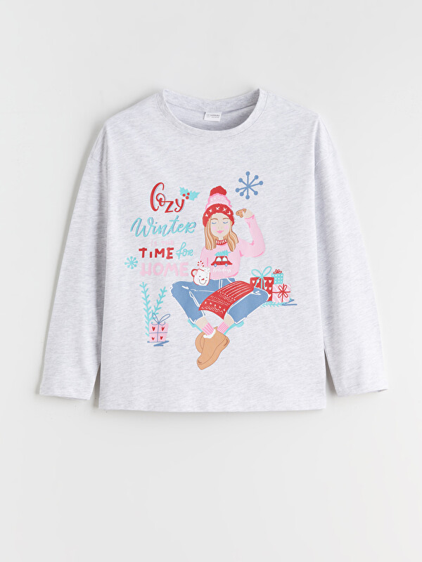 LCW Kids Yılbaşı Temalı Kız Çocuk Pijama Üst